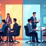 Comparação visual entre auditoria de segurança interna e terceirizada em ambiente corporativo