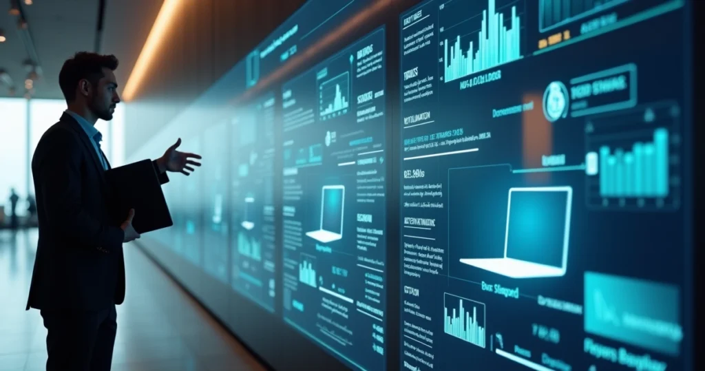 Matriz de decisão digital comparando diferentes tipos de notebooks corporativos